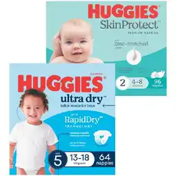 Woolworths Huggies Infant or Newborn Nappies Pk 96-108 or Ultra Dry Nappies Pk 60-90 offer