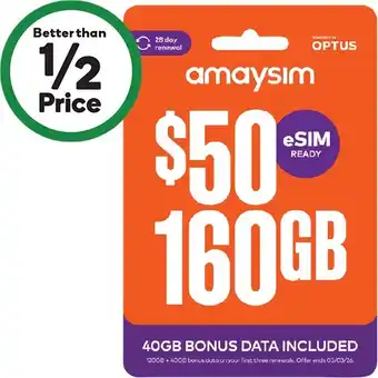 Woolworths amaysim $50 Starter Pack offer