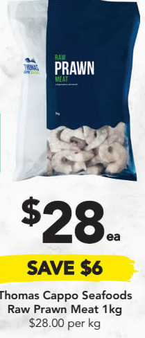 Drakes Thomas Cappo Seafoods Raw Prawn Meat 1Kg offer