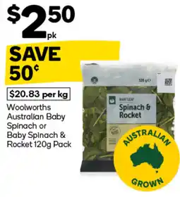 Woolworths Woolworths Australian Baby Spinach or Baby Spinach & Rocket offer