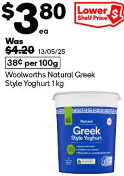 Woolworths Woolworths Natural Greek Style Yoghurt offer