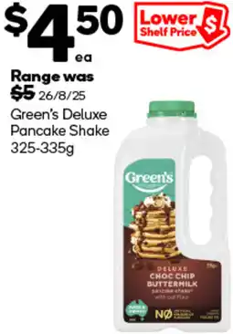 Woolworths Green's Deluxe Pancake Shake offer