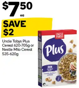 Woolworths Uncle Tobys Plus Cereal or Nestle Milo Cereal offer