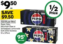 Woolworths Pepsi, Solo, Mountain Dew or Schweppes Lemonade Soft Drink Varieties offer