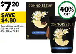 Woolworths Connoisseur Ice Cream Tub or Sticks offer