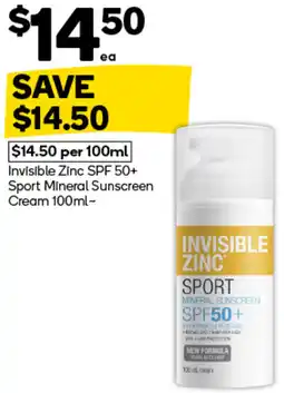 Woolworths Invisible Zinc SPF 50+ Sport Mineral Sunscreen Cream offer