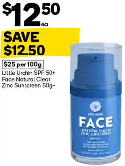 Woolworths Little Urchin SPF 50+ Face Natural Clear Zinc Sunscreen 50g- offer