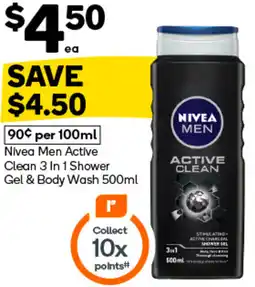 Woolworths Nivea Men Active Clean 3 In 1 Shower Gel & Body Wash offer