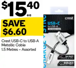 Woolworths Crest USB-C to USB-A Metallic Cable offer