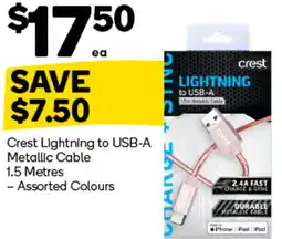 Woolworths Crest Lightning to USB-A Metallic Cable offer