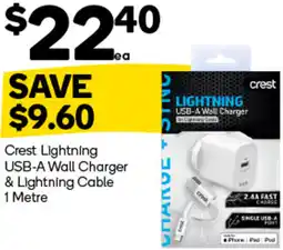Woolworths Crest Lightning USB-A Wall Charger & Lightning Cable offer
