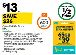 Woolworths Optus SIM Starter Kit§ offer