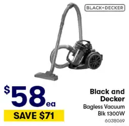 Woolworths Black and Decker Bagless Vacuum Blk 1300W offer