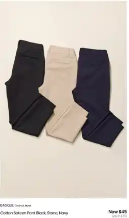 Myer Cotton Sateen Pant Black, Stone offer