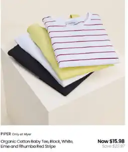 Myer Organic Cotton Baby Tee, Black, White, Lime and Rhumba Red Stripe offer