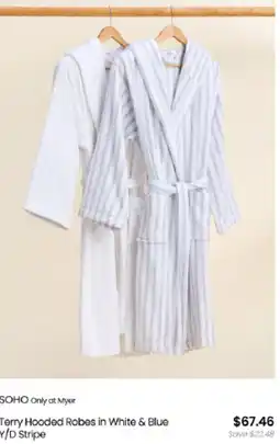 Myer SOHO Terry Hooded Robes in White & Blue Y/D Stripe offer