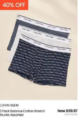 Myer CAVIN KLEIN 3 Pack Balance Cotton Stretch Trunks Assorted offer