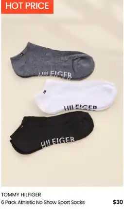 Myer TOMMY HILFIGER 6 Pack Athletic No Show Sport Socks offer