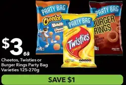 Ritchies Cheetos, Twisties or Burger Rings Party Bag Varieties offer