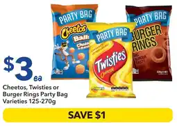 Ritchies Cheetos, Twisties or Burger Rings Party Bag Varieties offer