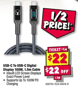 JB Hi-Fi USB-C To USB-C Digital Display 100W, Cable offer