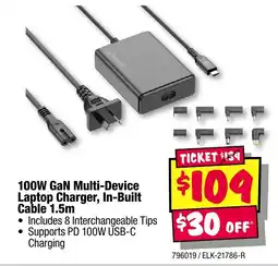 JB Hi-Fi 100W GaN Multi-Device Laptop Charger, In-Built Cable offer