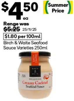 Woolworths Birch & Waite Seafood Sauce Varieties offer
