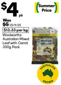 Woolworths Woolworths Australian Mixed Leaf with Carrot Pack offer