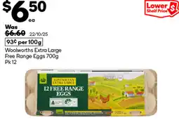 Woolworths Woolworths Extra Large Free Range Eggs offer