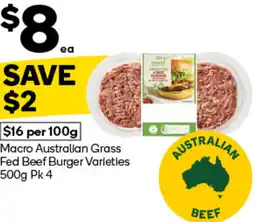 Woolworths Macro Australian Grass Fed Beef Burger Varieties Pk 4 offer