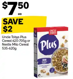 Woolworths Uncle Tobys Plus Cereal or Nestle Milo Cereal offer