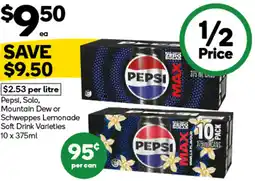 Woolworths Pepsi, Solo, Mountain Dew or Schweppes Lemonade Soft Drink Varieties offer