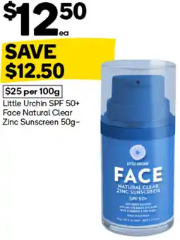 Woolworths Little urchin spf 50+ face natural clear zinc sunscreen offer
