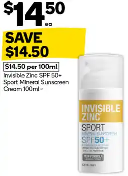 Woolworths Invisible zinc spf 50+ sport mineral sunscreen cream offer