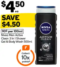 Woolworths Nivea Men Active Clean 3 In 1 Shower offer