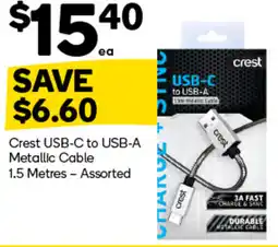 Woolworths Crest usb-c to usb-a metallic cable offer