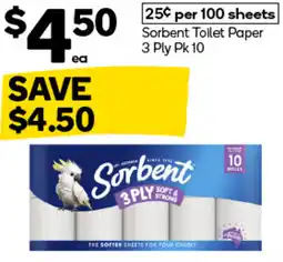 Woolworths Sorbent Toilet Paper 3 Ply Pk 10 offer