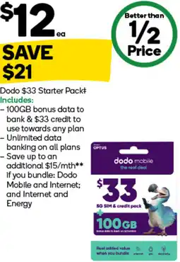 Woolworths Dodo $33 Starter Pack+ offer