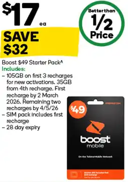 Woolworths Boost $49 Starter Pack offer