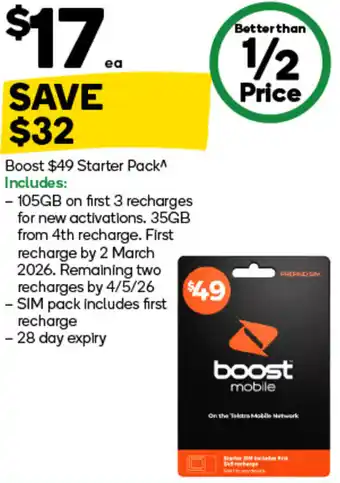Woolworths Boost $49 Starter Pack offer
