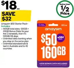 Woolworths amaysim $50 Starter Pack offer
