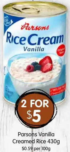 Spudshed Parsons Vanilla Creamed Rice offer