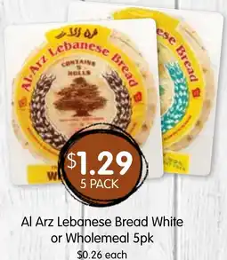 Spudshed Al arz lebanese bread white or wholemeal offer