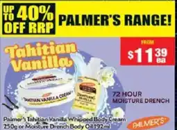 Chemist Warehouse Palmer's Tahitian Vanilla Whipped Body Cream or Moisture Drench Body Oil offer