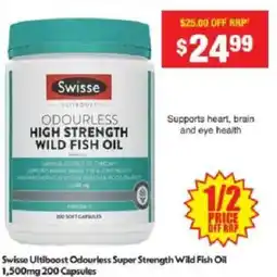 Chemist Warehouse Swisse Ultiboost Odourless Super Strength Wild Fish Oil offer