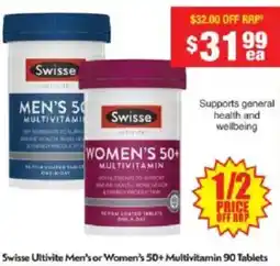 Chemist Warehouse Swisse Ultivite Men's or women's 50+ Multivitamin offer