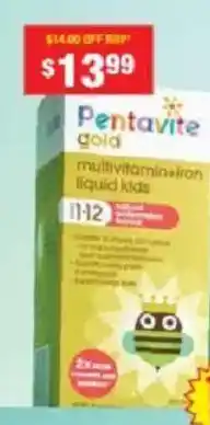 Chemist Warehouse Pentavite gold multivitamin+iron liquid kids offer