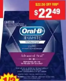 Chemist Warehouse Oral-B 3D White Luxe Advanced Seal White Strips offer