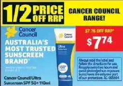 Chemist Warehouse Cancer Council Ultra Sunscreen SPF 50+ offer
