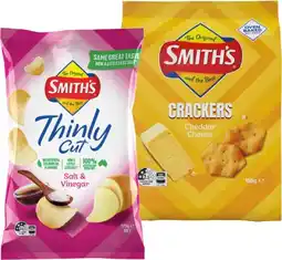 IGA Smith’s Thinly Cut Chips 175g or Crackers 160g Selected Varieties offer
